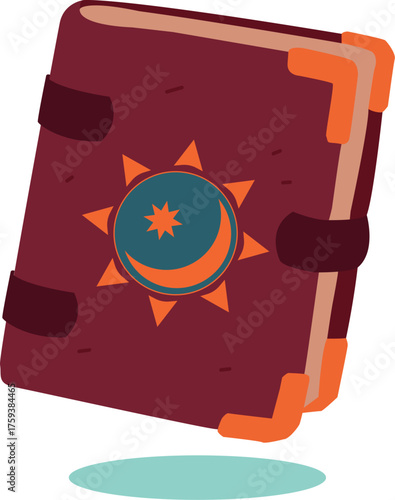 A spell book or a magic book with stars and moon symbols on the cover vector illustration