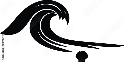 Vector ocean wave seashell monochrome summer beach silhouette illustration