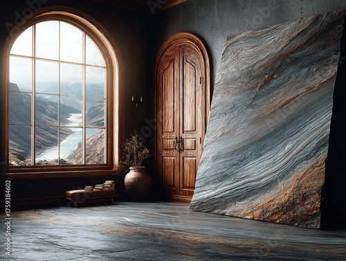 A polished slab of diorite ...
