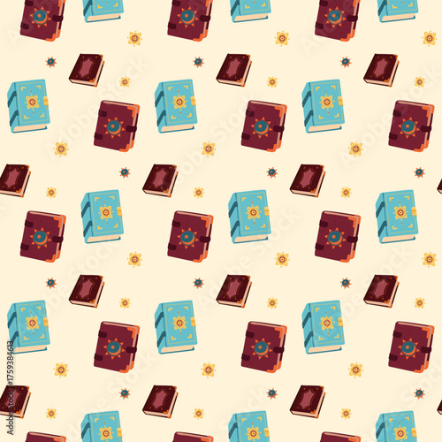 A seamless pattern of spell books
