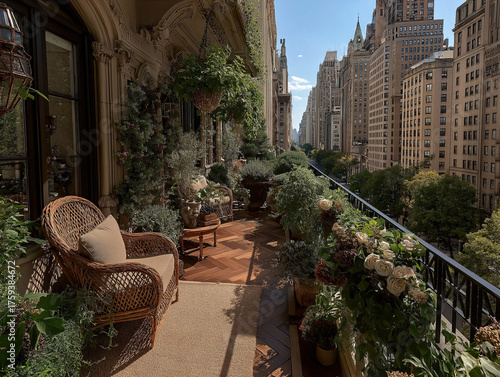 A lush rooftop garden with ...