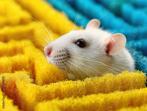 A white rat navigating a ps...