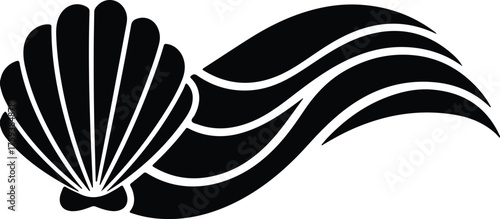 Vector seashell and ocean wave black abstract silhouette illustration