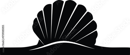 Vector seashell ocean wave minimal black and white silhouette illustration