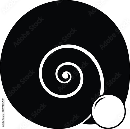 Vector Seashell simple spiral shape black and white silhouette illustration
