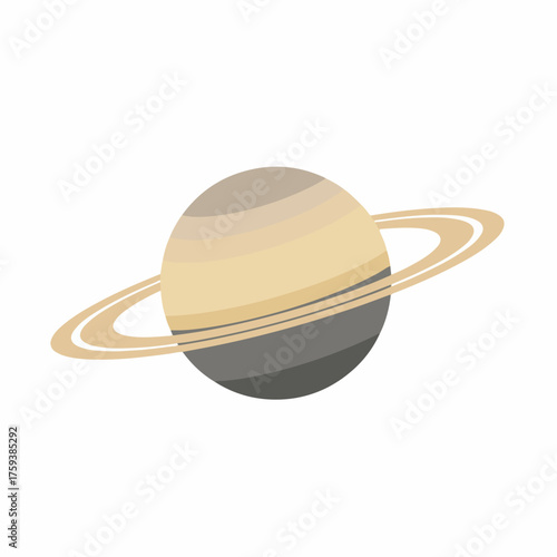 Flat Design Detailed Saturn Planet with Rings Solar System Illustration