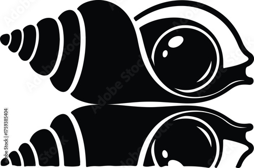 Vector Seashell stylized conch shape black and white silhouette illustration
