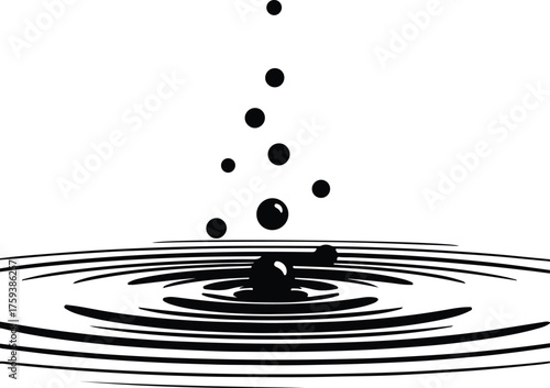 Vector water drop impact black and white silhouette illustration