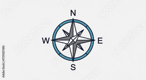 Compass rose illustration, a navigational instrument showing cardinal directions for orientation and wayfinding