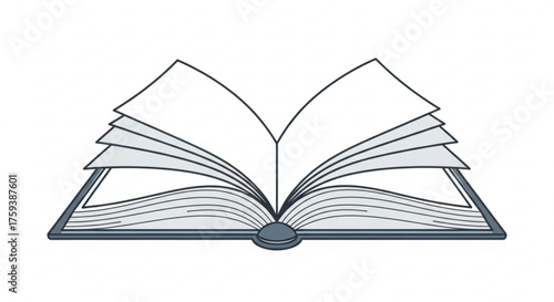 Illustration of an open book with blank pages on a, symbolizing knowledge, learning, and the power of imagination