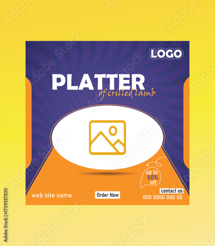 Social media Post Design, Food and restaurant social media Post design, Social media banner for food business. Food social media template for restaurant business. Modern social template post banner. 