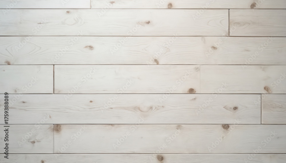 Fototapeta premium Light whitewashed oak planks form a textured, warm background. This natural wood grain surface offers a clean, bright, and rustic aesthetic for interiors. Soft finish adds subtle elegance.