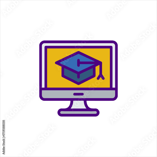 Graduation cap displayed on a computer screen symbolizes online education and digital learning in a modern and accessible way.