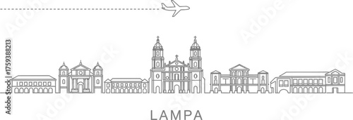 Lampa Cityscape with Airplane Travel Icon