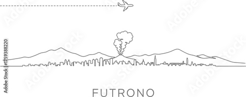 Futrono Cityline Skyline with Volcano and Airplane