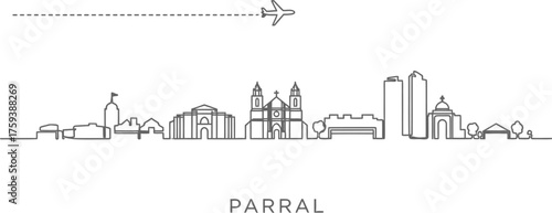 Parral City Skyline with Airplane and Travel Route