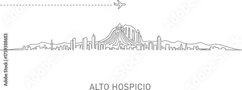 Alto Hospicio Skyline with Airplane and Mountain Line Art