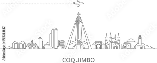 Coquimbo Chile Skyline with Airplane and Dash Line