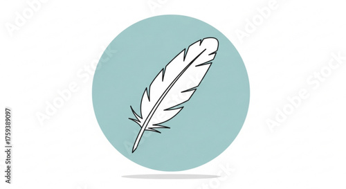 A white feather on a light blue circle the feather is simple and elegant, with a minimalist design