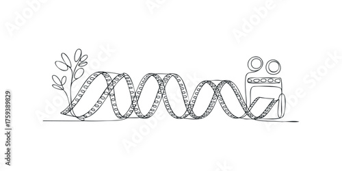 Film reel and camera line art