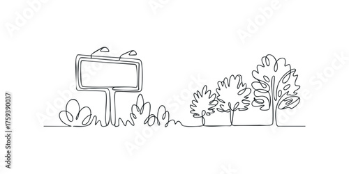 Continuous Line Drawing of Billboard and Trees