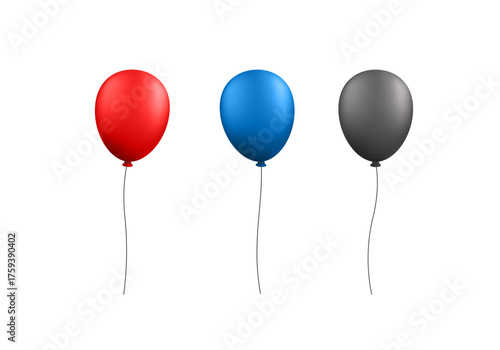 Glossy Black, blue and red balloon isolated on white background element design for celebration or invitation and sale promotion