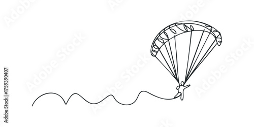 Parachutist descending with canopy line drawing