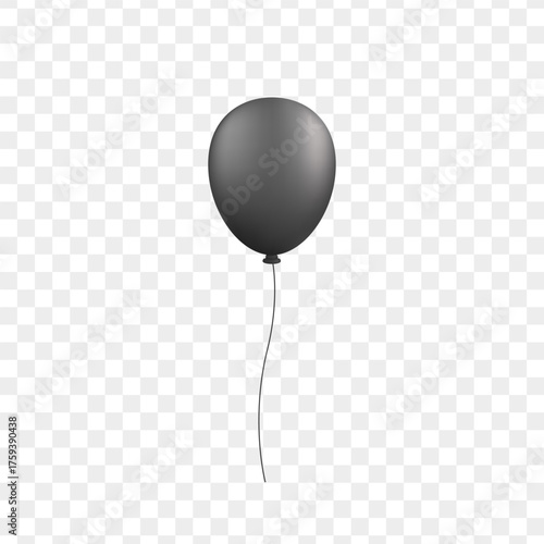 Single Black isolated balloon with glossy surface and string for celebration or invitation and sale promotion design