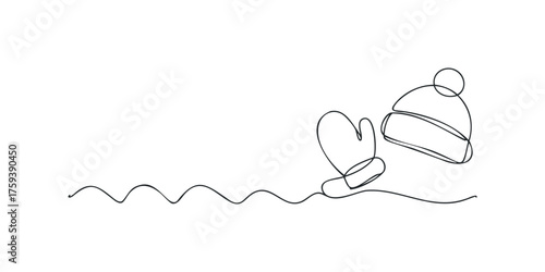 Winter Hat and Mitten Single Line Drawing