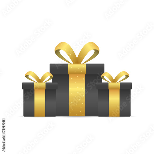 Black Gift box with gold ribbon isolated on white background