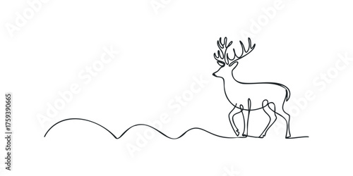 Continuous line drawing of a deer with antlers