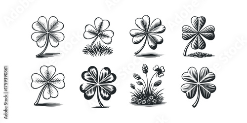 Collection of lucky clover and lucky plant motifs