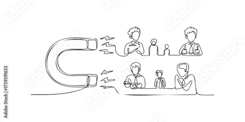 Magnet attracting group of people representing team building