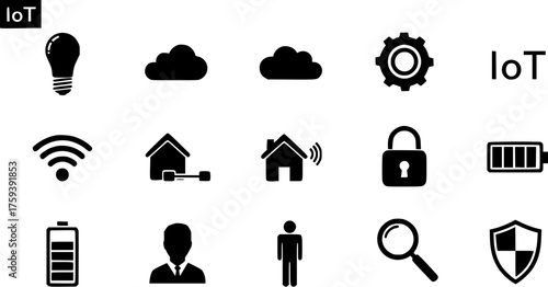 Internet of Things (IoT) Icon Set: Smart Home, Connectivity, Cloud, Security, and Technology Symbols
