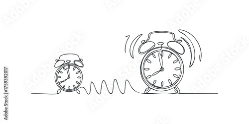 Two alarm clocks with a line graph