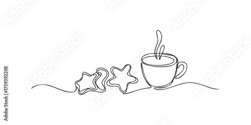 Hot beverage in cup with steaming cookies
