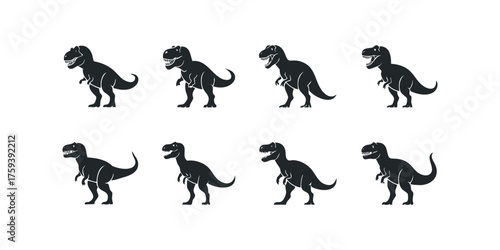 Eight Tyrannosaurus Rex Silhouette Icons Standing