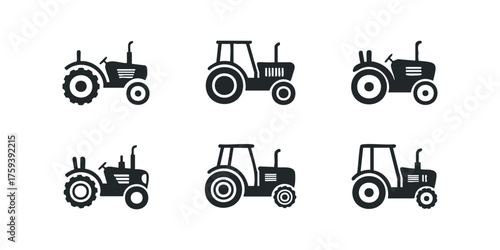 Set of six tractor icons in silhouette