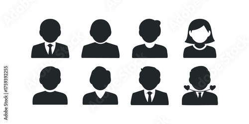 Collection of diverse human avatar icons with different hairstyles and attire