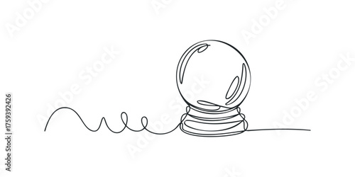 Continuous line drawing of a crystal ball on a stand