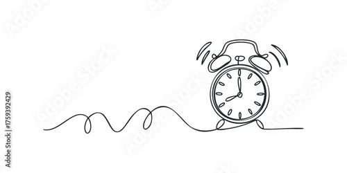 Simple continuous line drawing of a ringing alarm clock