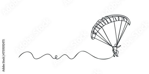 One line drawing of person skydiving with parachute
