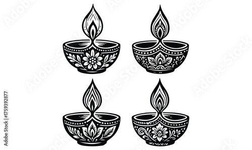 Black & White Diwali – Ornamental Line Art for Spiritual Festive Design
