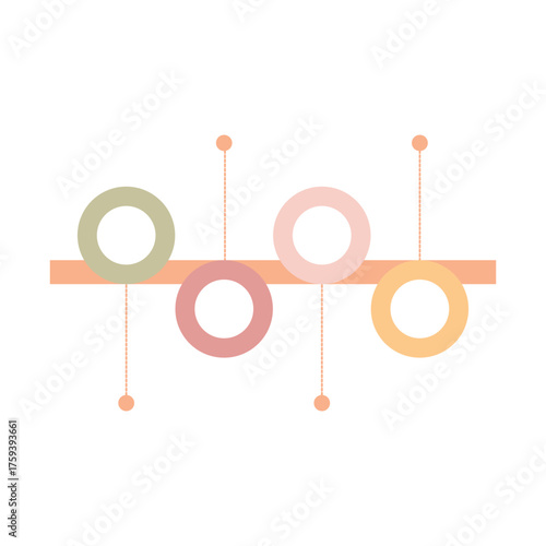 Modern timeline infographic with circular shapes and connecting lines. Ideal for business process charts, scheduling, and project milestones.