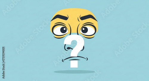 Confused yellow face with question mark, expressing uncertainty and seeking answers to a problem or dilemma