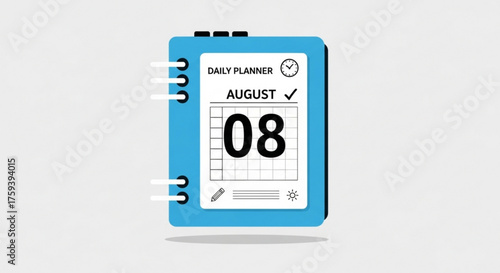 Daily planner with august 08 date, representing scheduling, organization, and time management for appointments