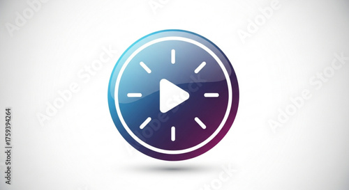 A blue and purple clock with a play button in the center, perfect for indicating video length or time to play