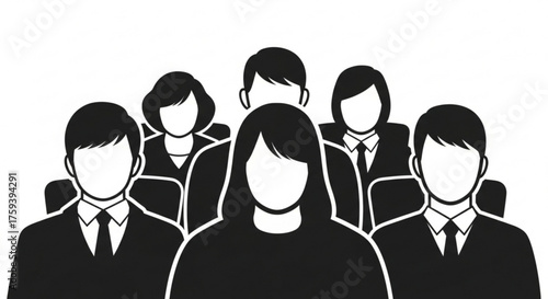 A group of people in silhouette, representing a team, audience, or crowd in a professional setting