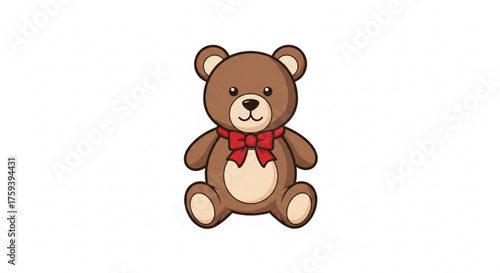 Cute brown teddy bear with a red bow tie, a charming and cuddly illustration for childrens designs