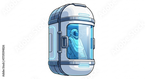 Astronaut in cryogenic sleep chamber, futuristic technology for space travel and longterm preservation of life